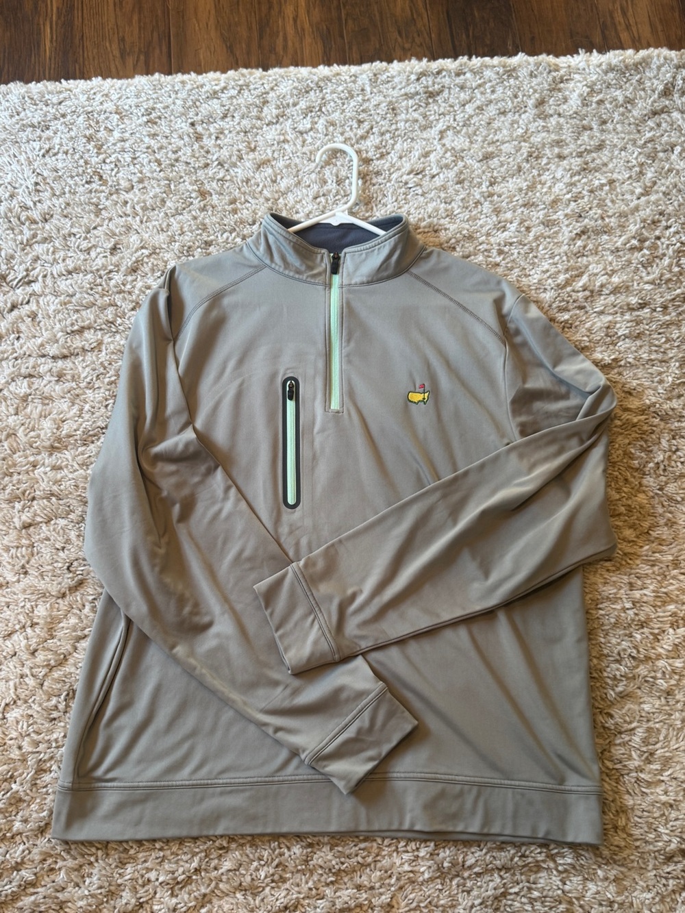 Mens Masters Tech Light Gray Lightweight Quarter-Zip Pullover with Mint Trim